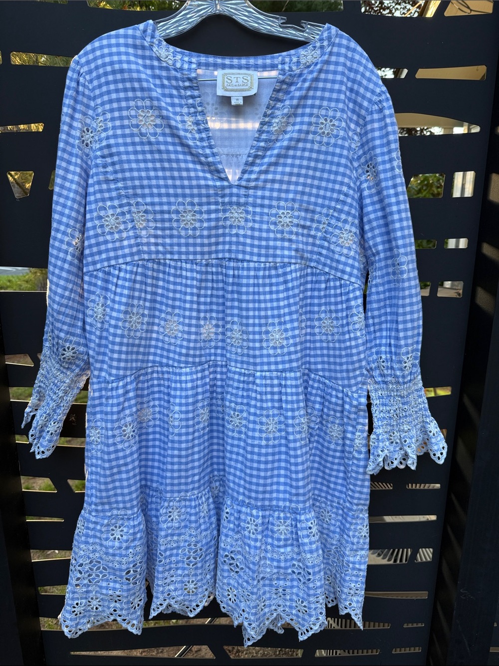 Sail to Sable Blue Gingham Midi Dress w/ White Eyelet Embroidery so cute sz XL